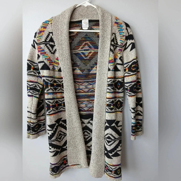 Northern Angel Sweaters - Northern Angel Southwestern Open Front Duster Size Small Boho Rainbow Aztec
